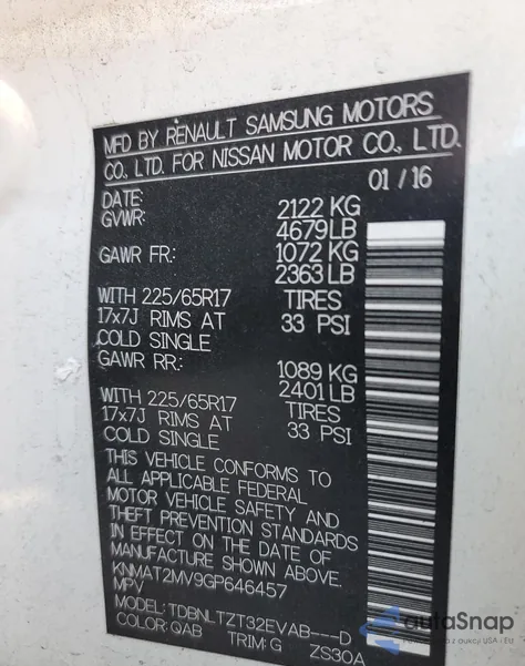 2016 Nissan Rogue S из США, поврежденный, VIN KNMAT2MV9GP646457